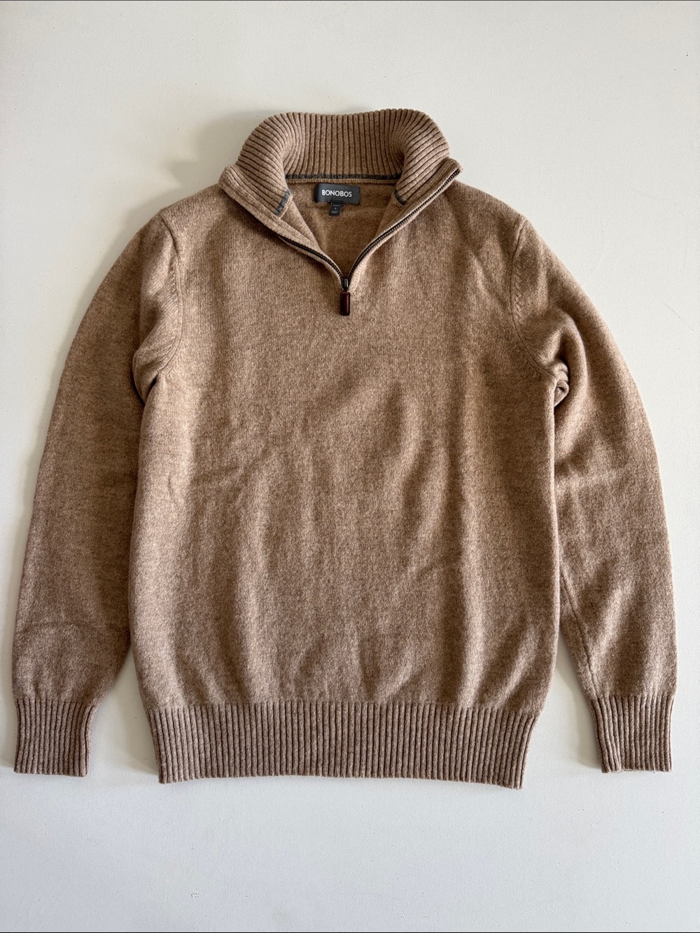 Bonobos 100% Lambswool Quarter-Zip Sweater - Heather Beige / Tan - Men's Large